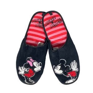 Disney Mickey Minnie Kissing Black Pink House Slippers L/XL 11/12 Comfort Cozy